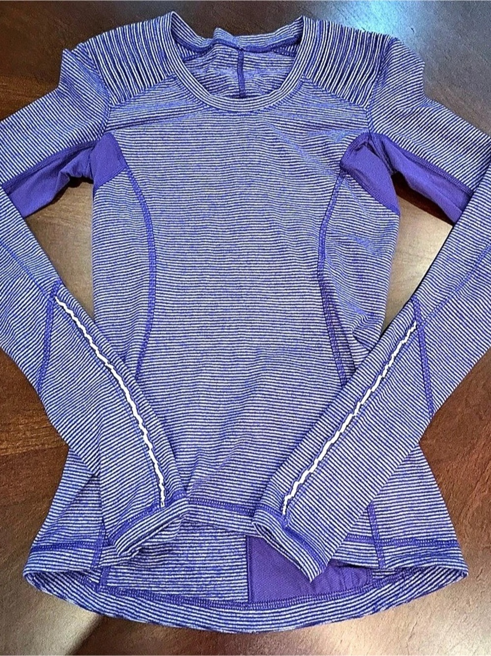 lululemon Purple Striped 1/4 Zip Running Pullover Thumbholes Zip Pockets